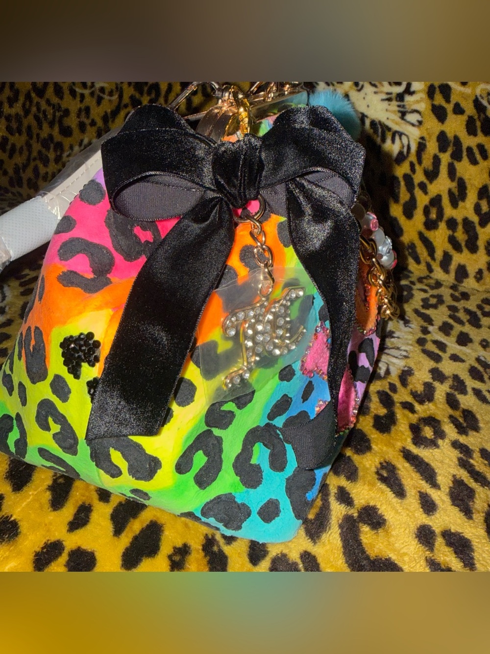 🌈NWT Custom Juicy Couture Neon Leopard Print Lisa Frank Kiss Lock Clutch Bag🌈 - Picture 6 of 10